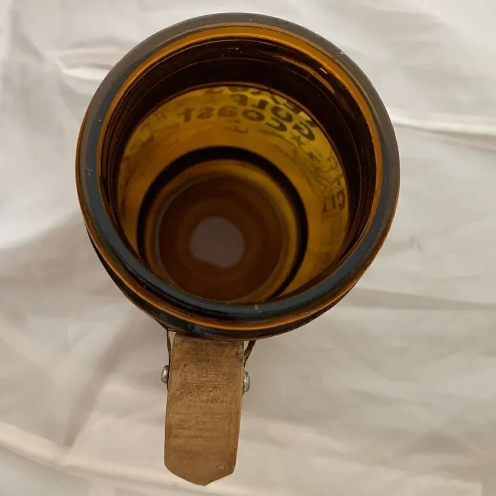 Vintage Texas Gulf Coast Souvenir Brown Glass Mug Wood Handle